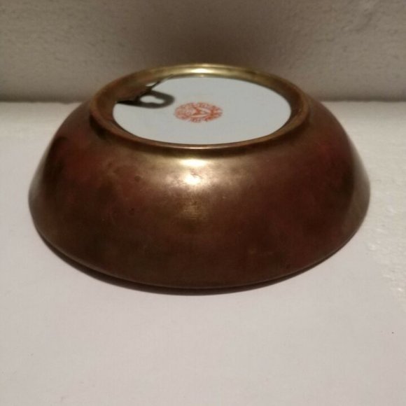 VTG Asian Brass and Ceramic Bowl 7" White with Floral, many different colors. - Picture 2 of 8